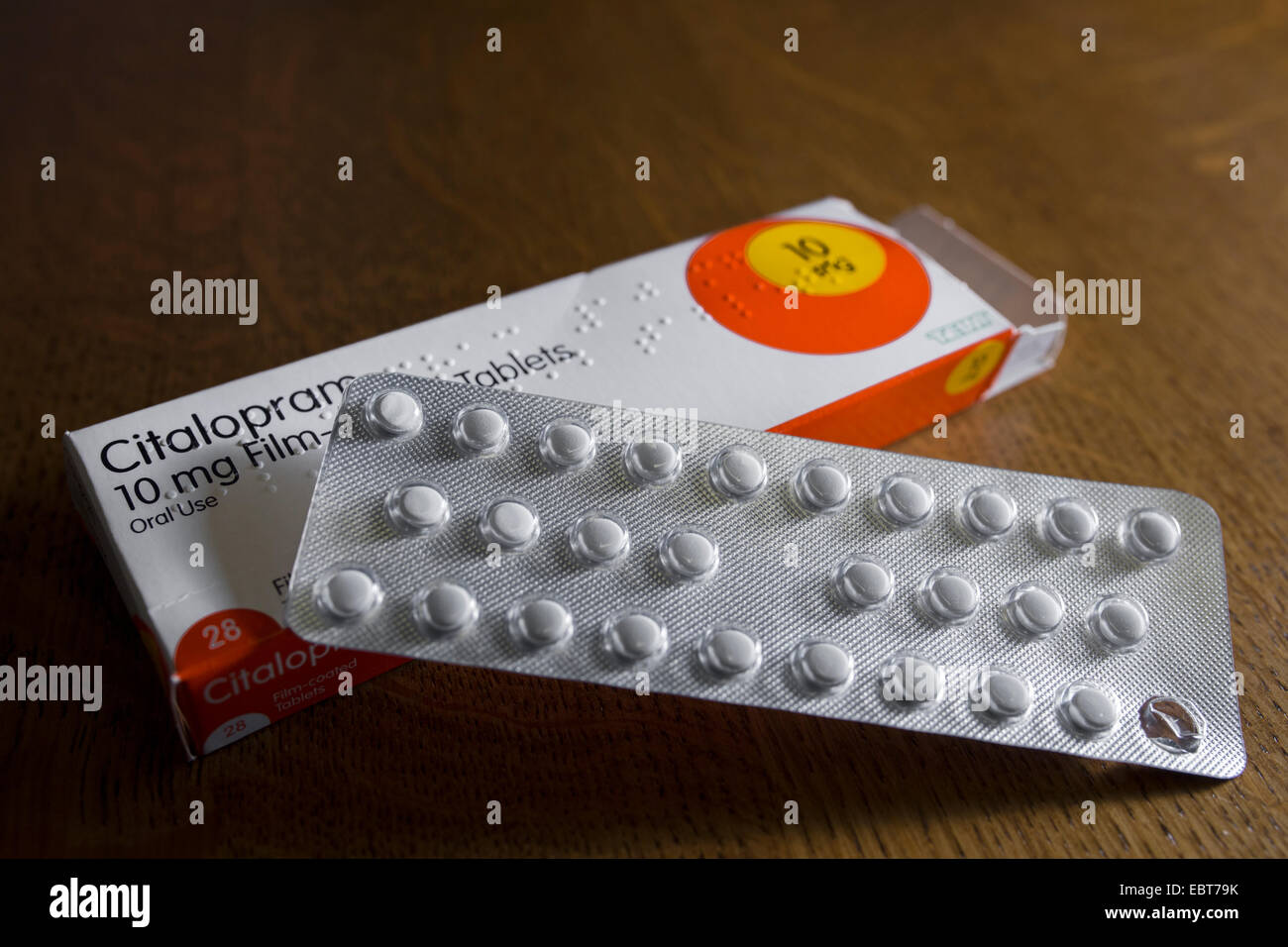 Box of Citalopram 10 mg film coated tablets. Stock Photo