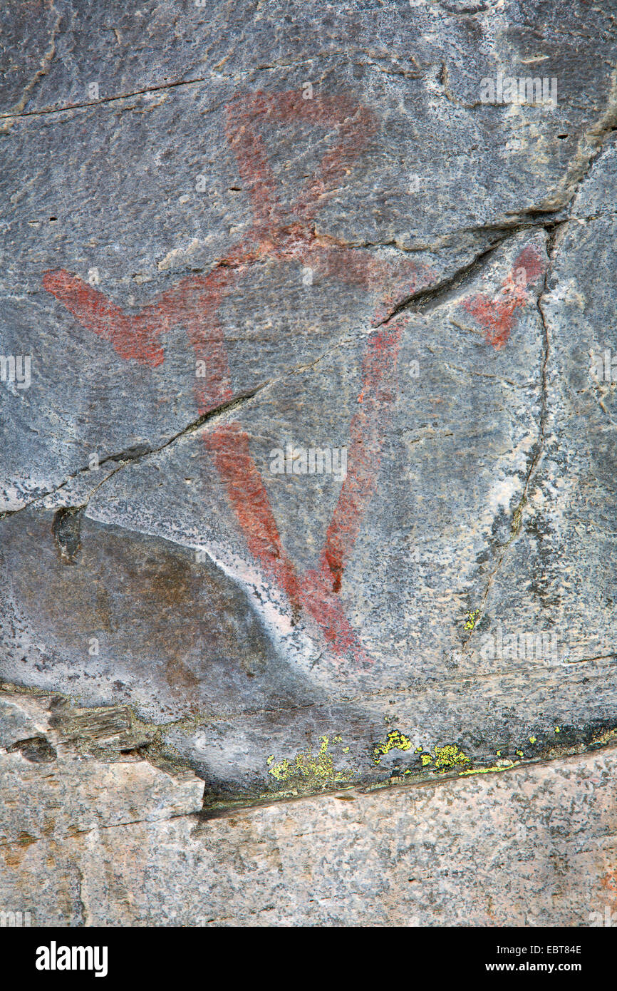 rock paintings in Messlingen, human beeing, Sweden, Flatruet Stock Photo