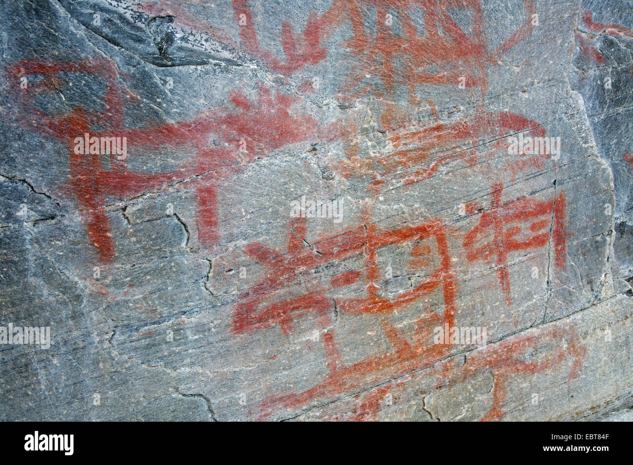 rock paintings in Messlingen, reindeer and moose, Sweden, Flatruet Stock Photo