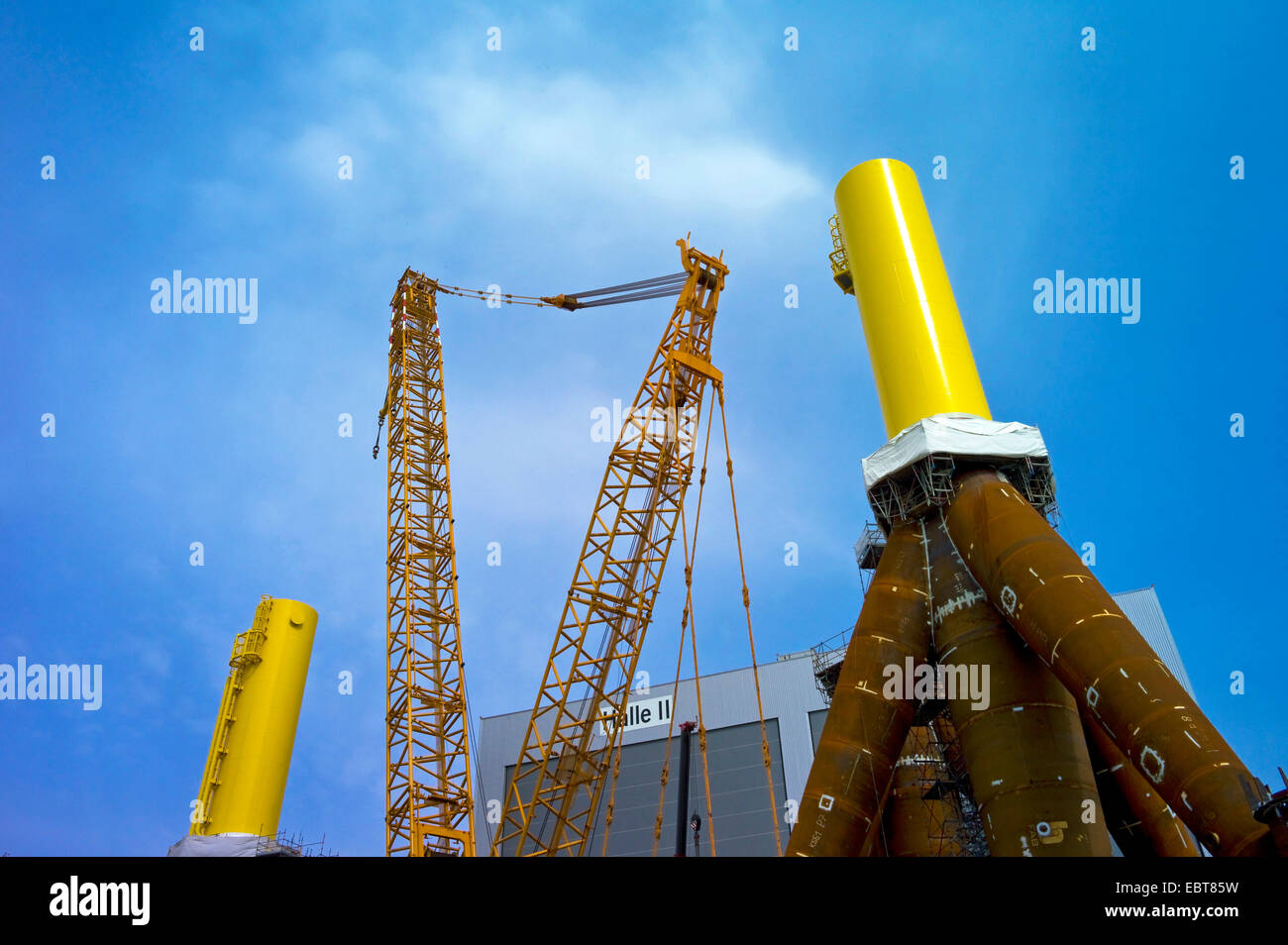 tripods for offshore wind farms in harbour, Germany, Labradorhafen, Bremerhaven Stock Photo
