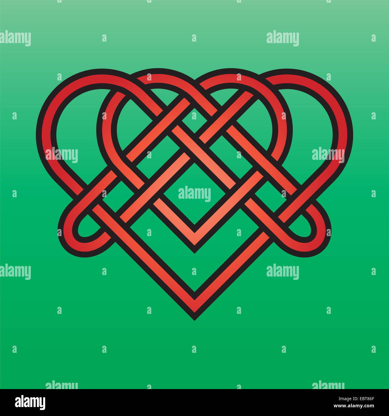 Celtic endless knot red on a green background Stock Photo