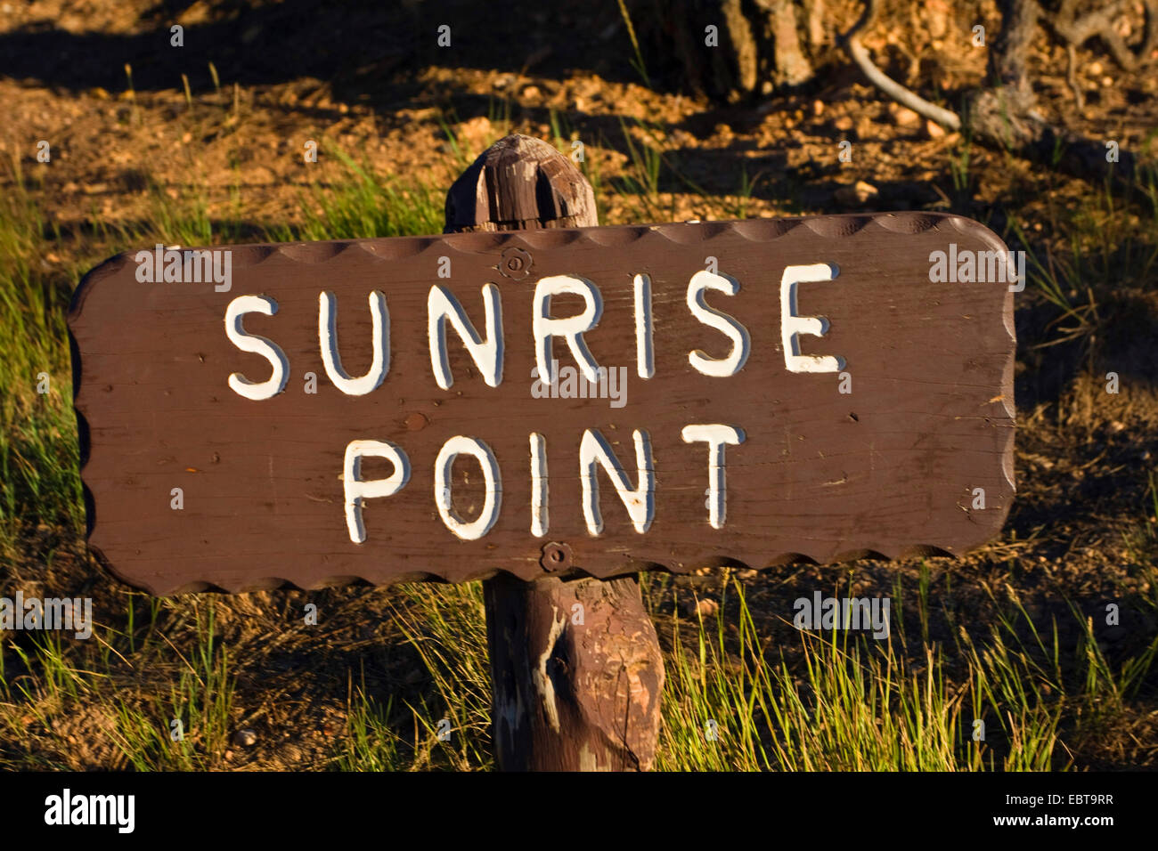 sign Sunrise Point, USA, Utah, Bryce Canyon National Park, Colorado Plateau Stock Photo