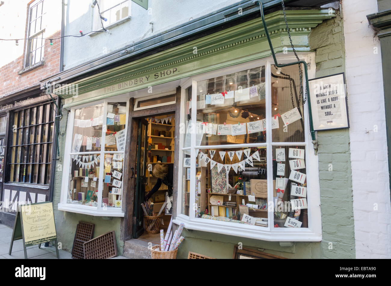 The Bindery Shop in Ludlow which sells traditional bookbinding and printing products and runs bookbinding courses Stock Photo