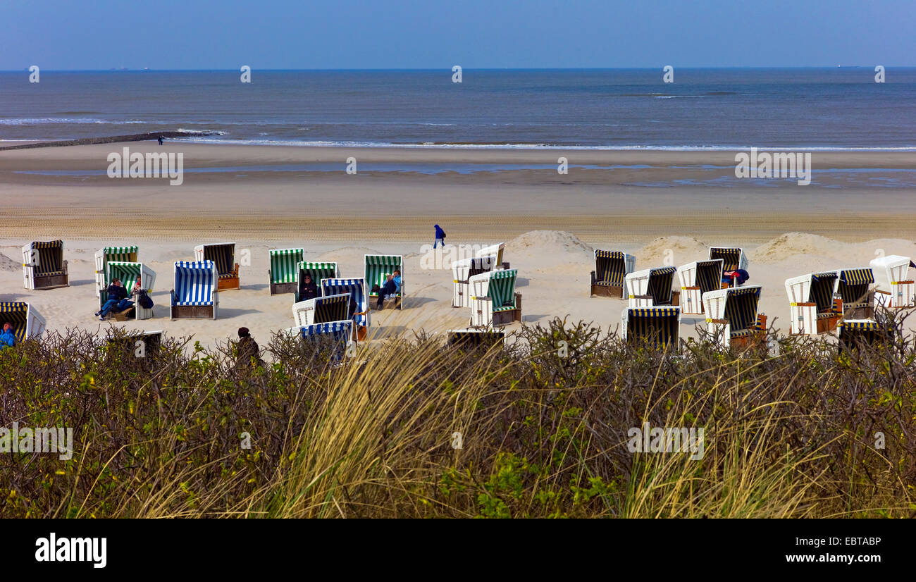 roofed wicker beach chairs on sandy beach, Germany, Lower Saxony, Wangerooge Stock Photo