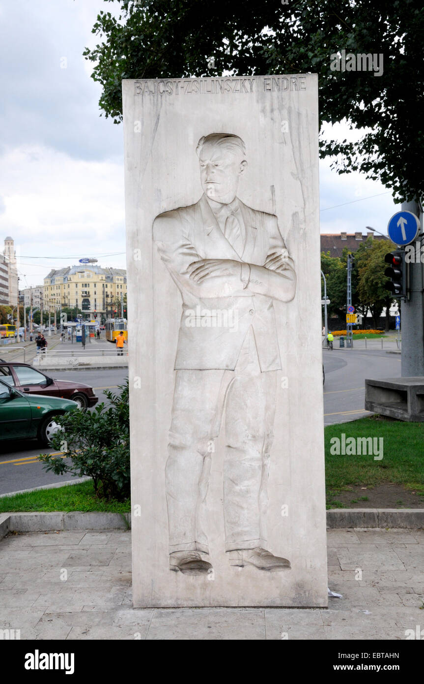 Budapest, Hungary. Reverse statue (concave, carved into the stone) of Bajscy Zsilinszky Endre (1886-1944 - politician) Stock Photo