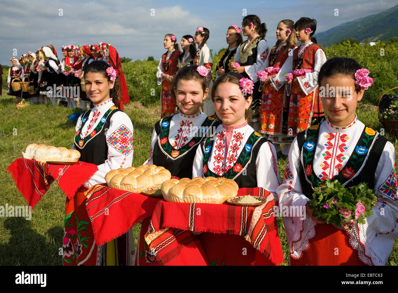 folklore group celebrating the Rose Festival, Bulgaria, Karlovo Stock Photo