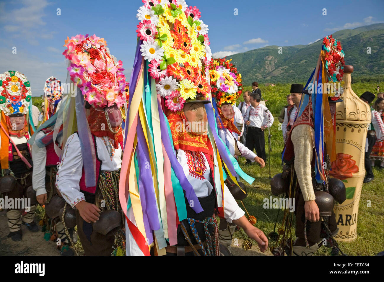men with masks on Rose Festival, Bulgaria, Karlovo Stock Photo