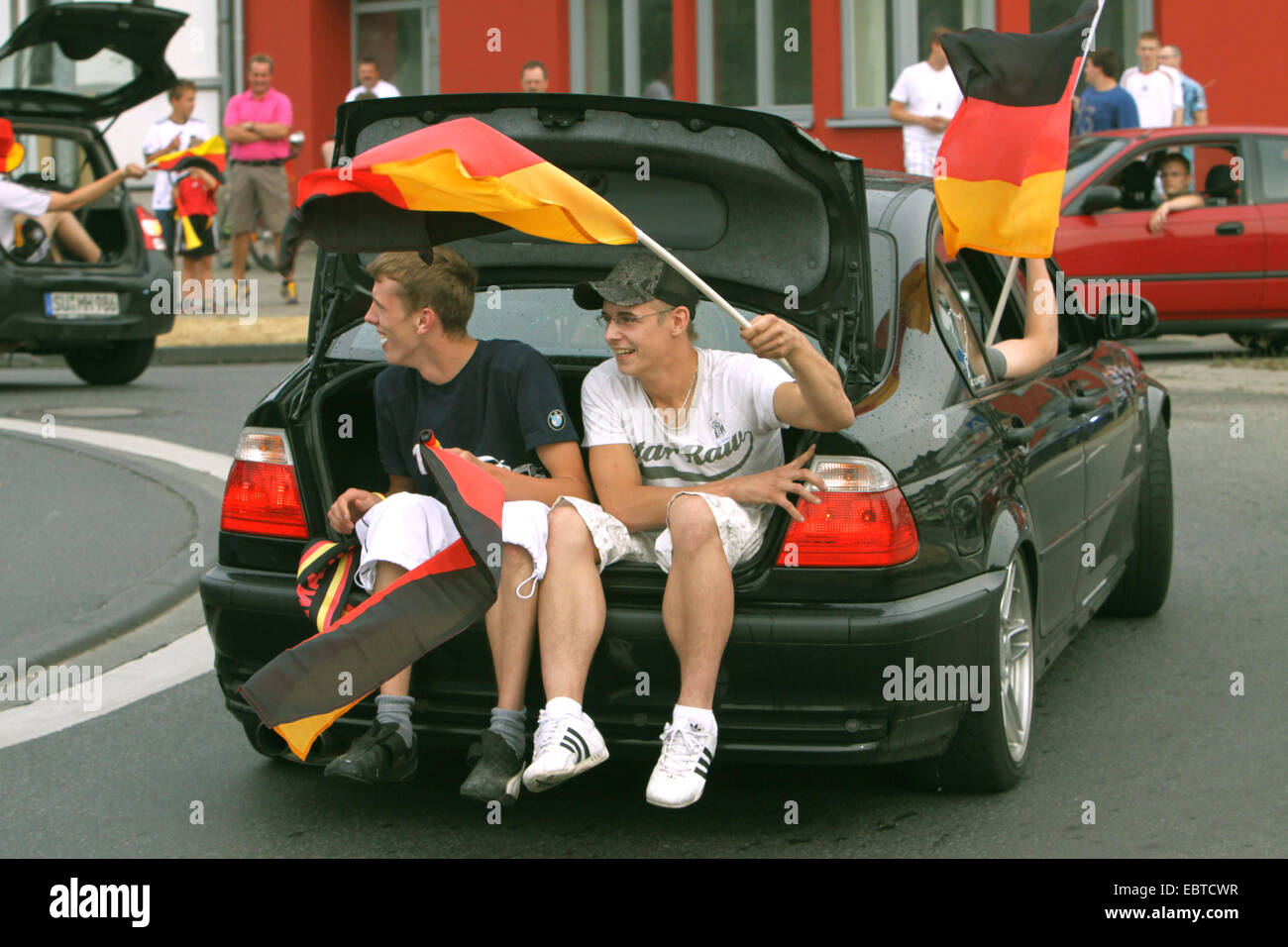 motorcade after German victory against Argentina during the soccer world championship 2010, Germany, North Rhine-Westphalia, Weilerswist Stock Photo