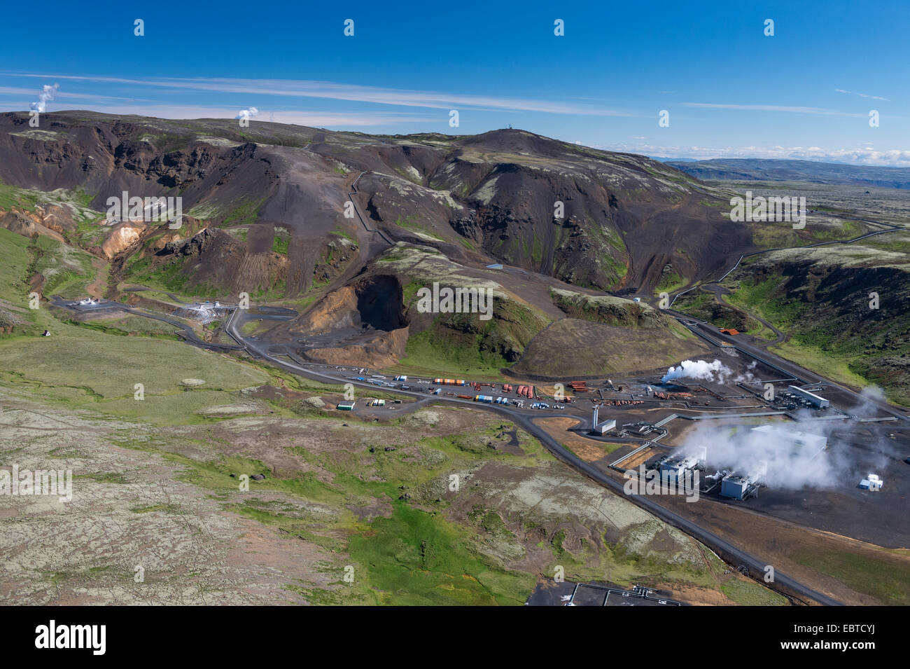 Aerial View of Geysers and Hot Springs near Reykjavik, Iceland Stock Photo