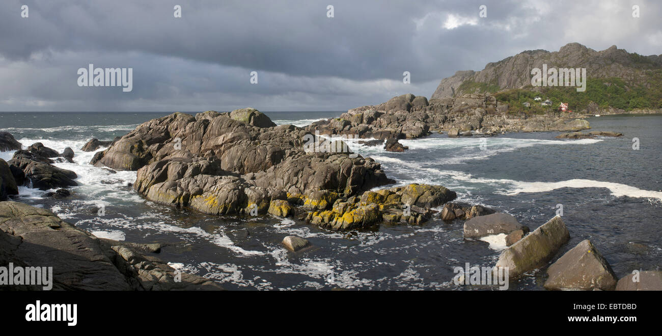 view at the North Sea over cliffy rocks, Norway, Vest-Agder, Flekkefjord Stock Photo