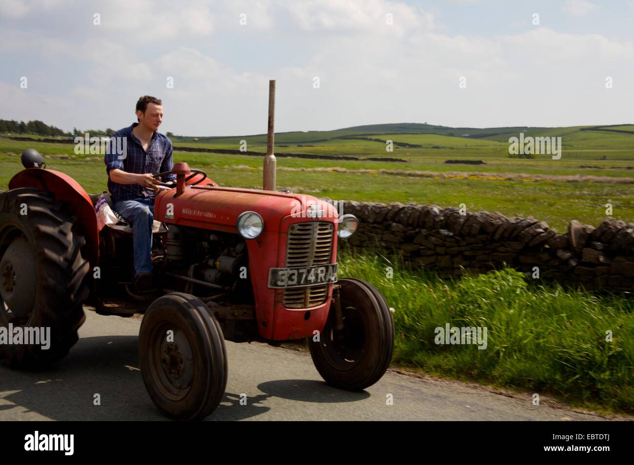 vintage tractor in Flash village, Staffordshire, the highest village in England Stock Photo