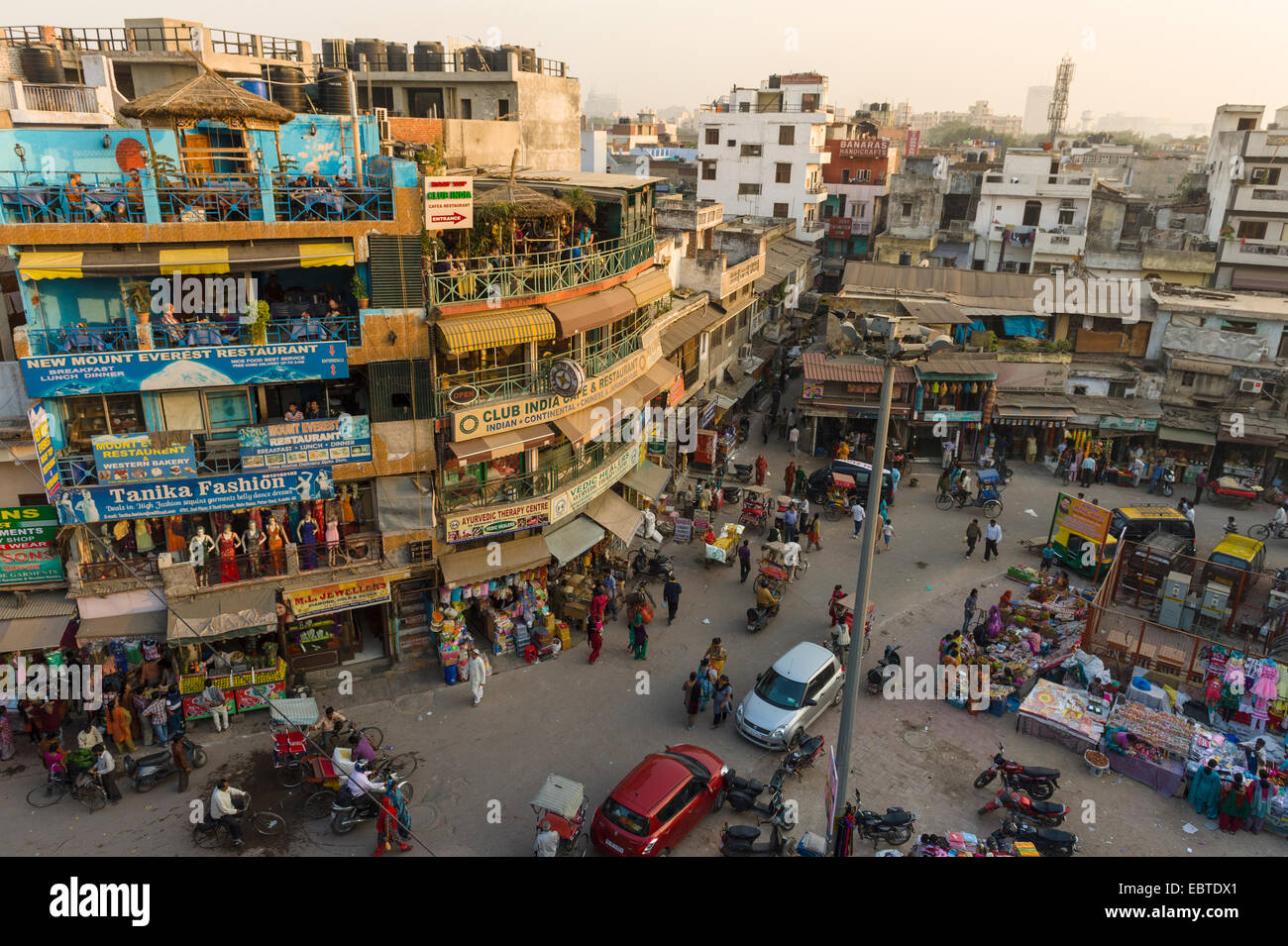 HIgh Angle View of Busy Paharganj Bazaar New Delhi India Stock Photo