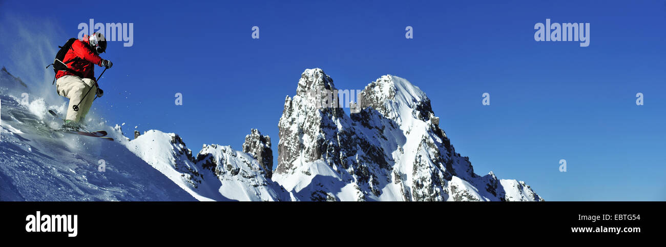 backcountry skiing near peak of Burgin, France, Savoie, Courchevel Stock Photo