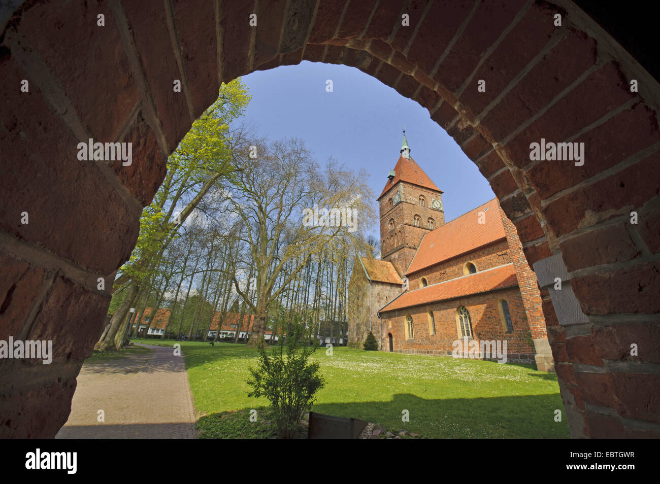 view through an archway at the medival Alexander Church, Germany, Lower Saxony, Wildeshausen Stock Photo