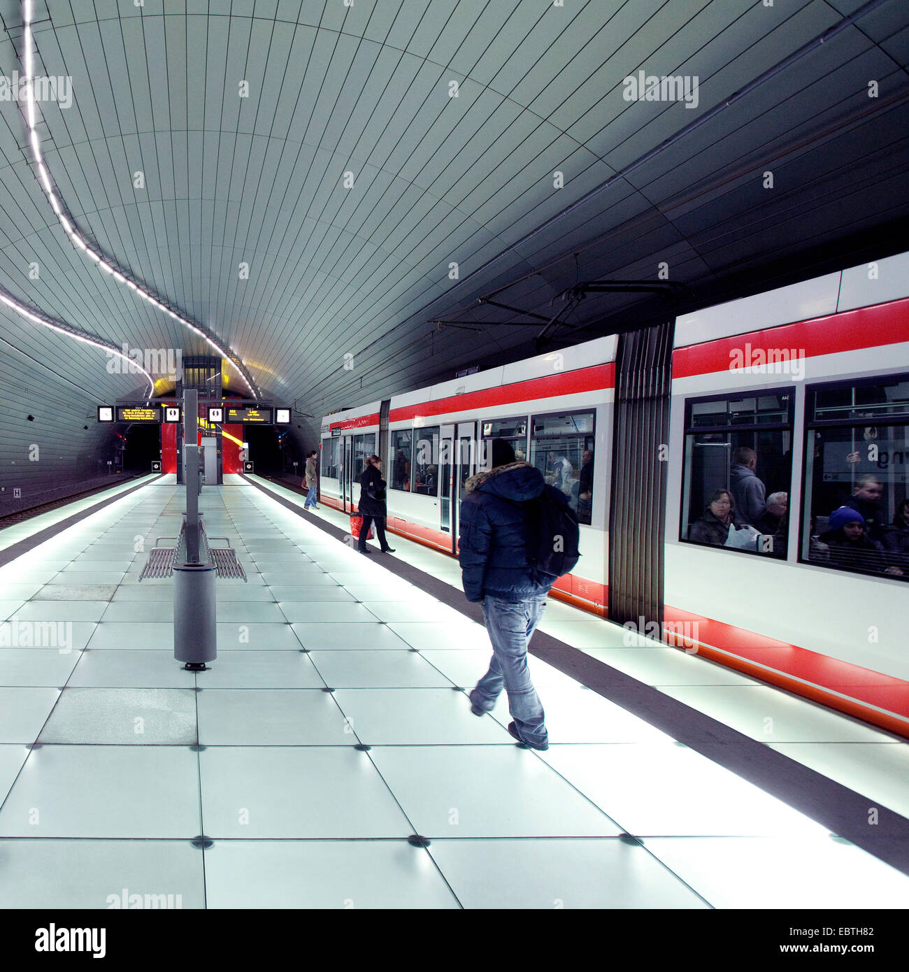 underground station Lohring with illuminated floor, Germany, North Rhine-Westphalia, Ruhr Area, Bochum Stock Photo