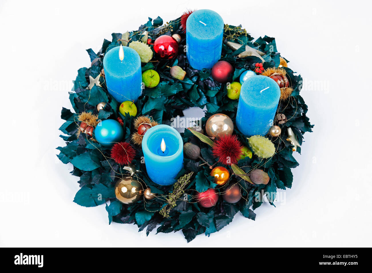 colourful Advent wreath with blue candles Stock Photo Alamy