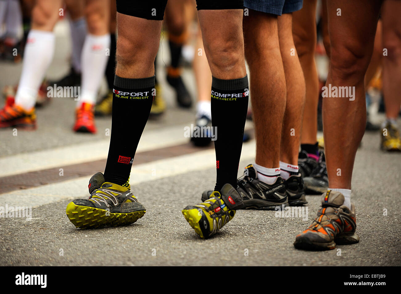 legs of sportsmen, France, Savoie, La Plagne Stock Photo