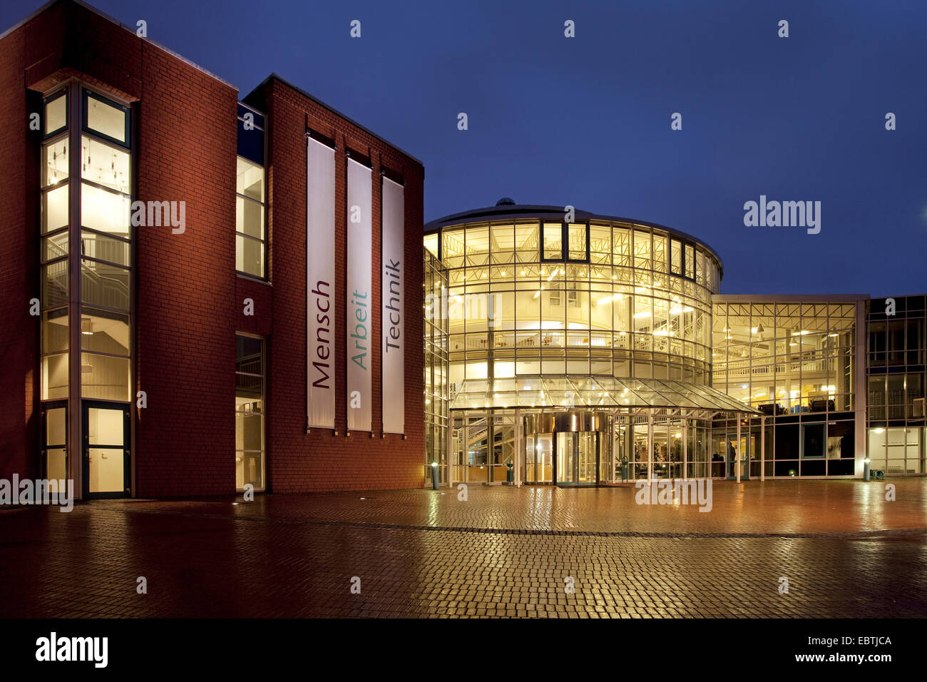 building of DASA Working World Exhibition in twilight, Germany, North Rhine-Westphalia, Ruhr Area, Dortmund Stock Photo