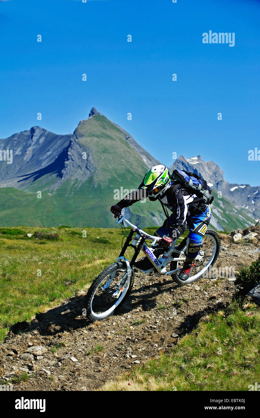 Downhill mountain biking, France, Savoie Stock Photo