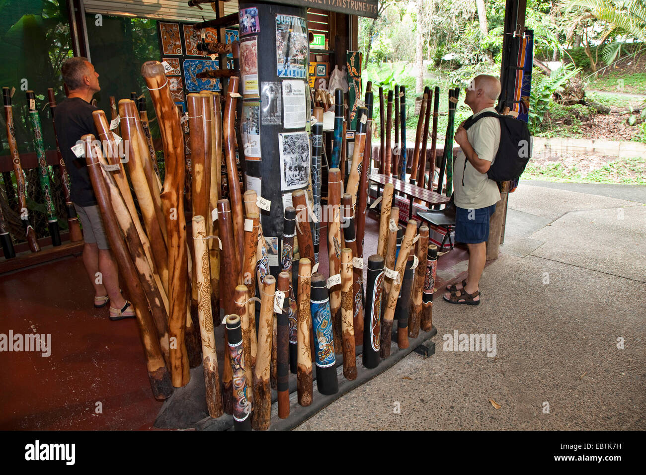 Didgeridoo Shop of Kuranda Original Rainforest Markets, Australia, Queensland Stock Photo