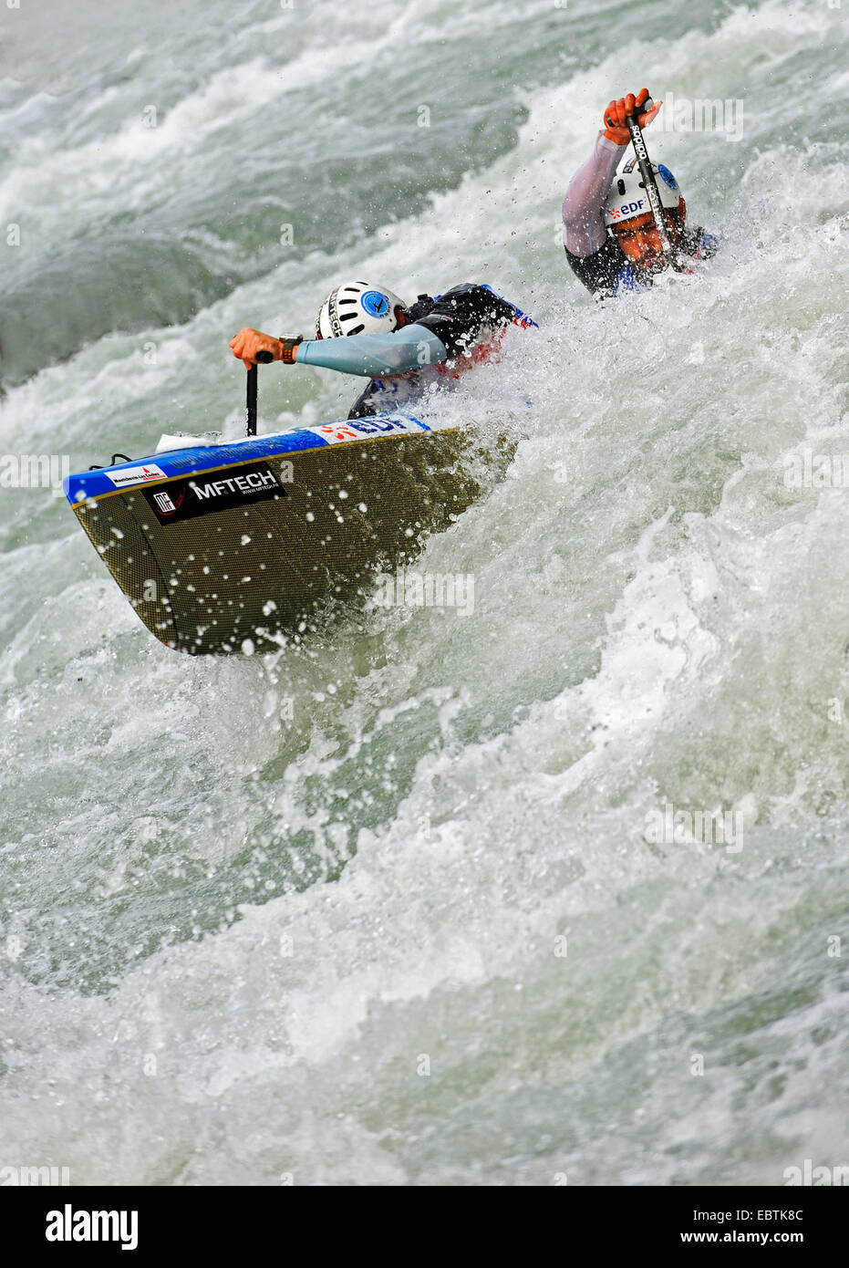 canoe in white water of Isere river, France, Savoie Stock Photo