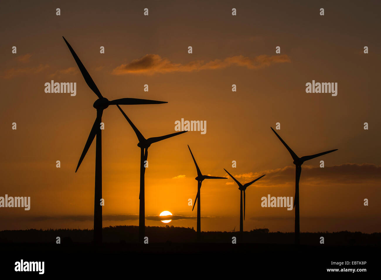 wind farm at sunrise, Germany, Lower Saxony, Norddeich Stock Photo