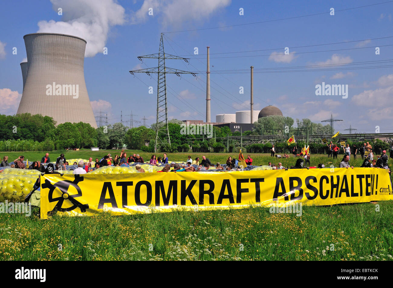 anti-nuclear demonstration near nuclear power station Grundremmingen, Germany, Bavaria, Gundremmingen Stock Photo
