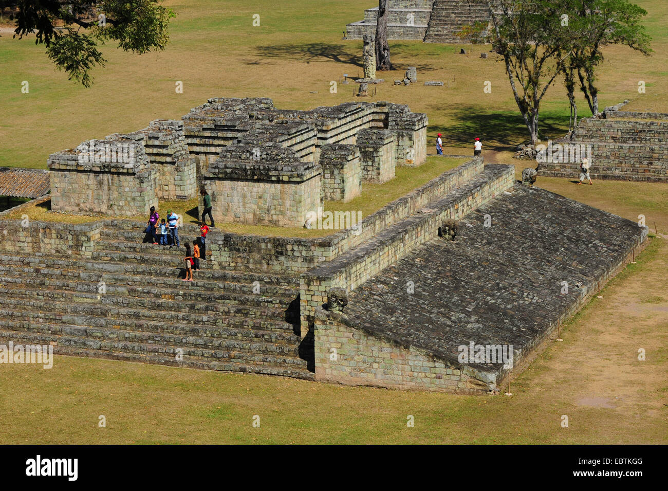 people at a Mayan temple in Copan , Honduras, Copan Stock Photo