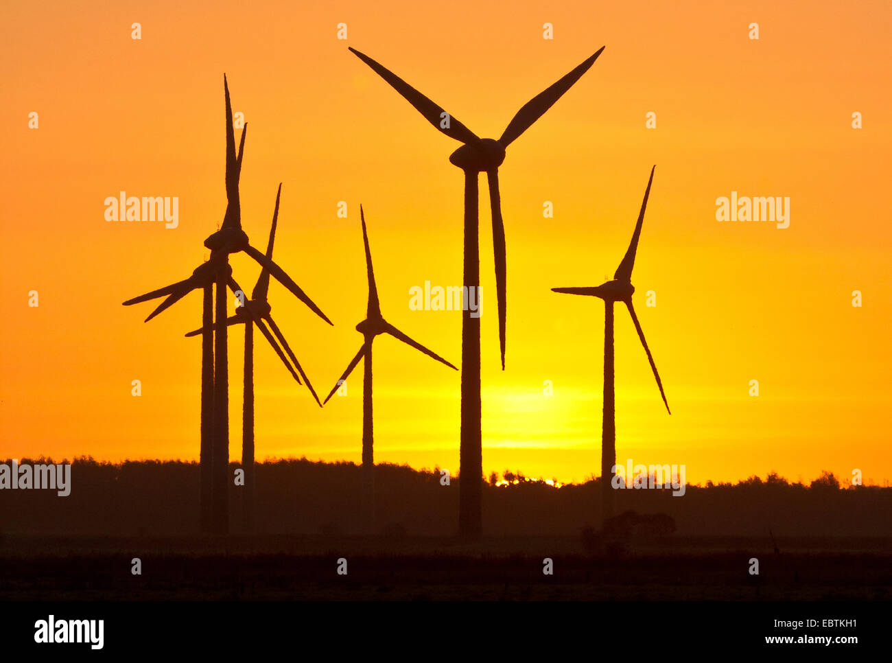 wind power stations in the morning, Germany, Lower Saxony, East Frisia, Norden Stock Photo