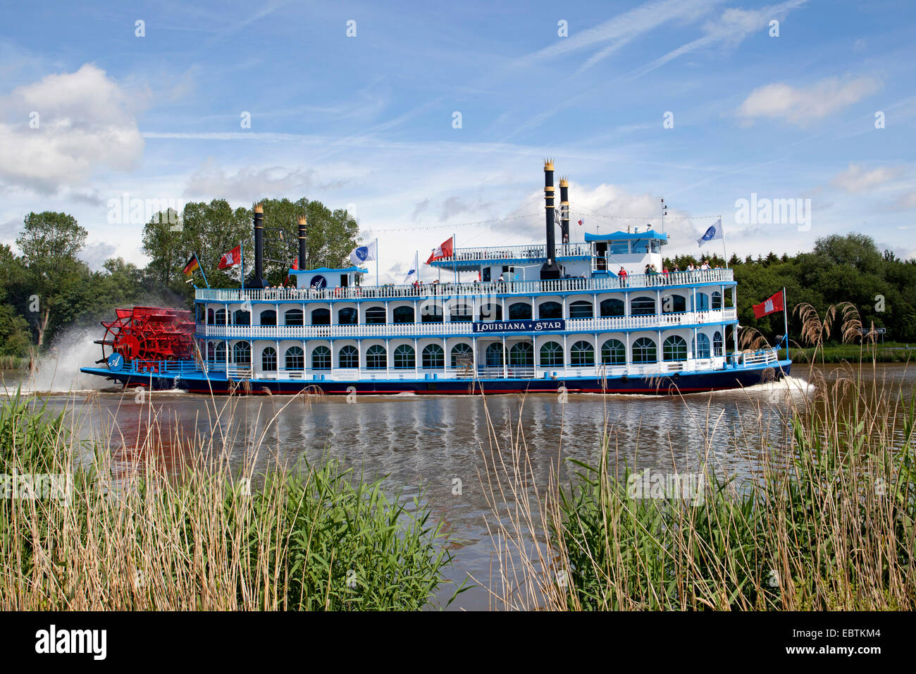 Paddle wheel steamer MS Louisiana Star on Kiel chanel, Germany, Schleswig-Holstein, Dithmarschen Stock Photo