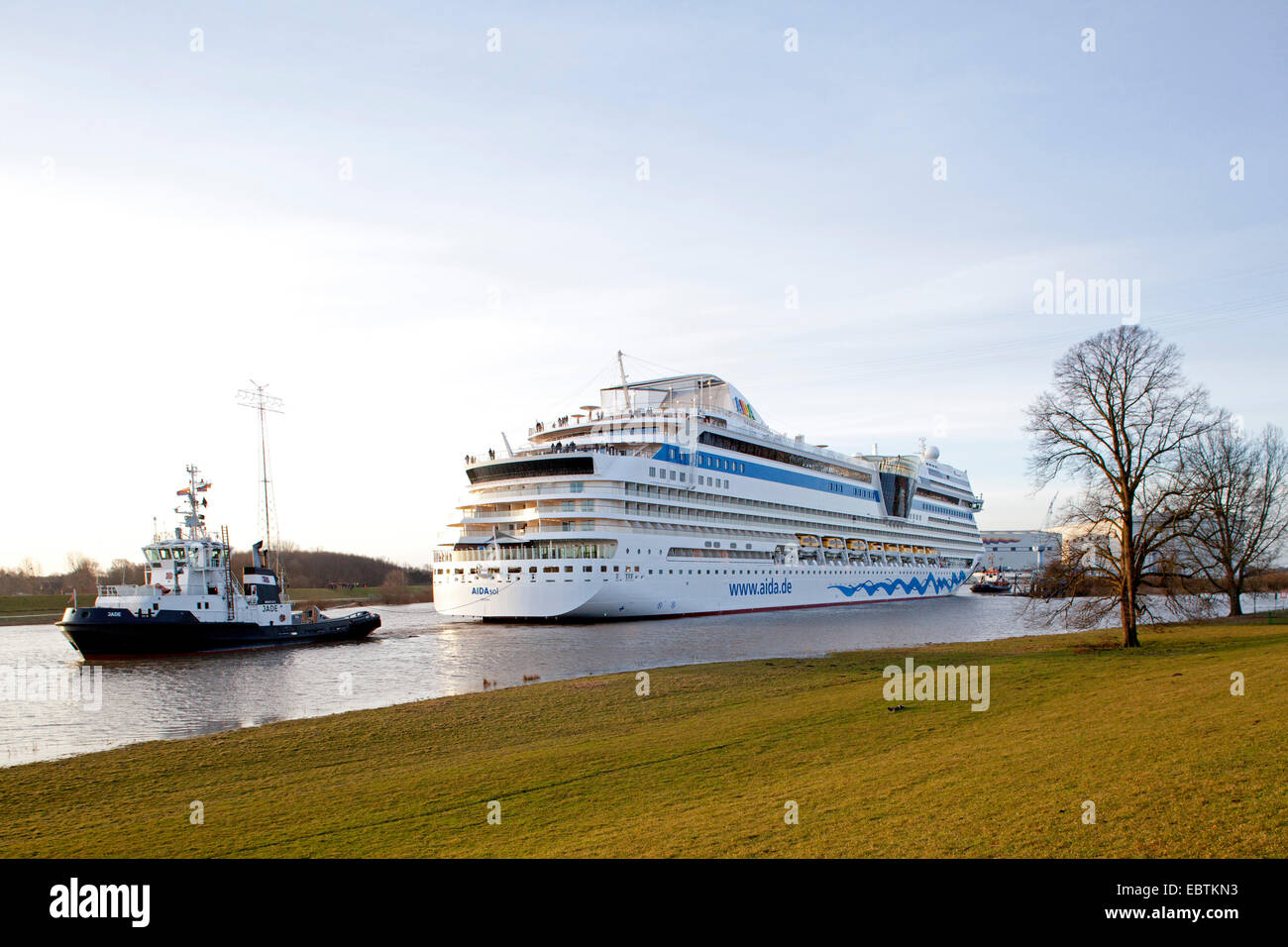 Ship passage Holiday ship AIDAsol on the Ems, Germany, Lower Saxony Stock Photo