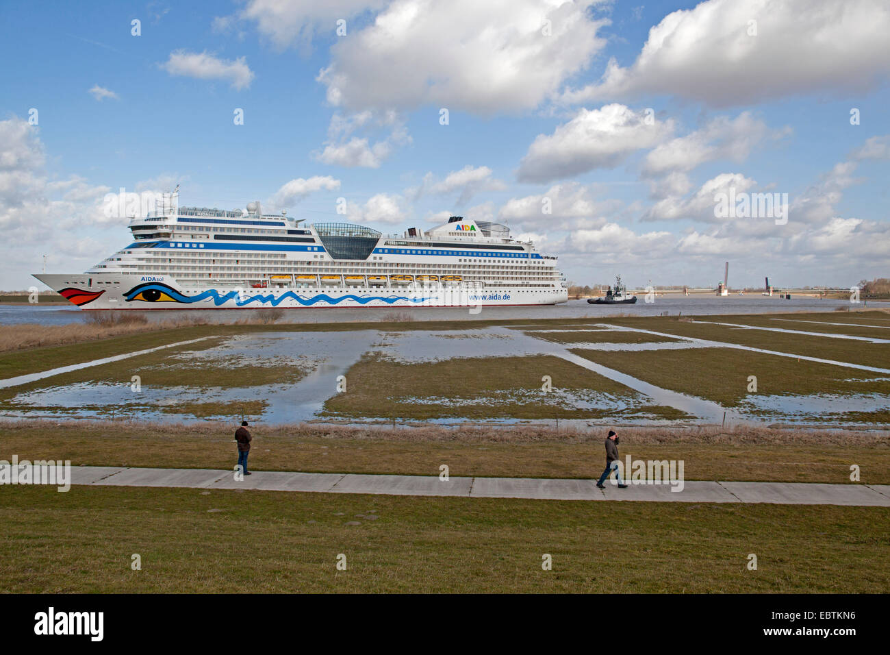 Ship passage Holiday ship AIDAsol on the Ems, Germany, Lower Saxony Stock Photo