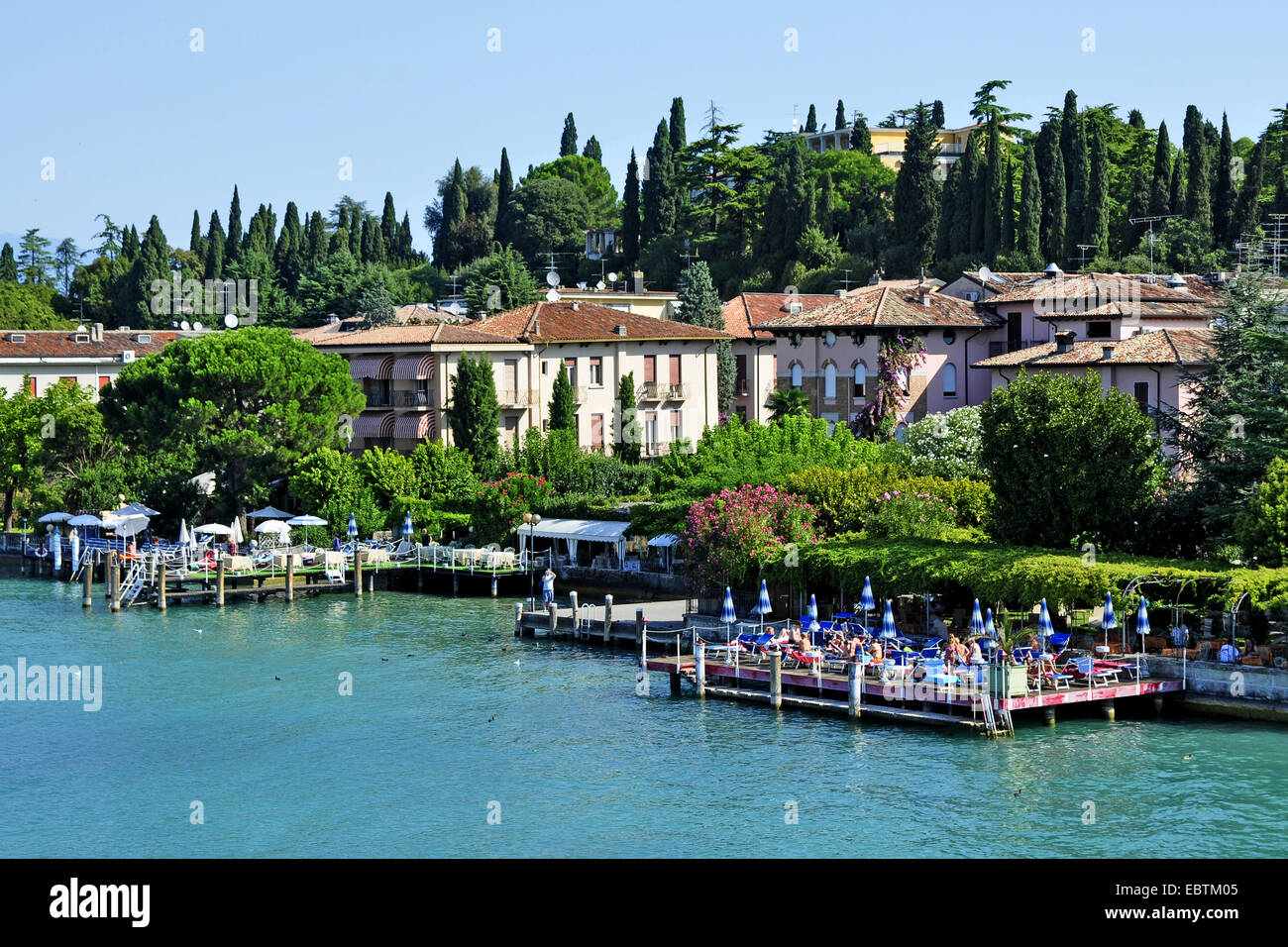 holiday resort on the lakefront, Italy, Lake Garda, Lombardy, Sirmione Stock Photo