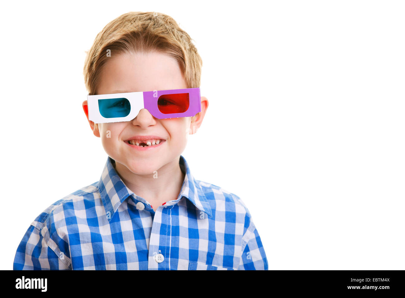 portrait of a boy wearing 3D glasses Stock Photo