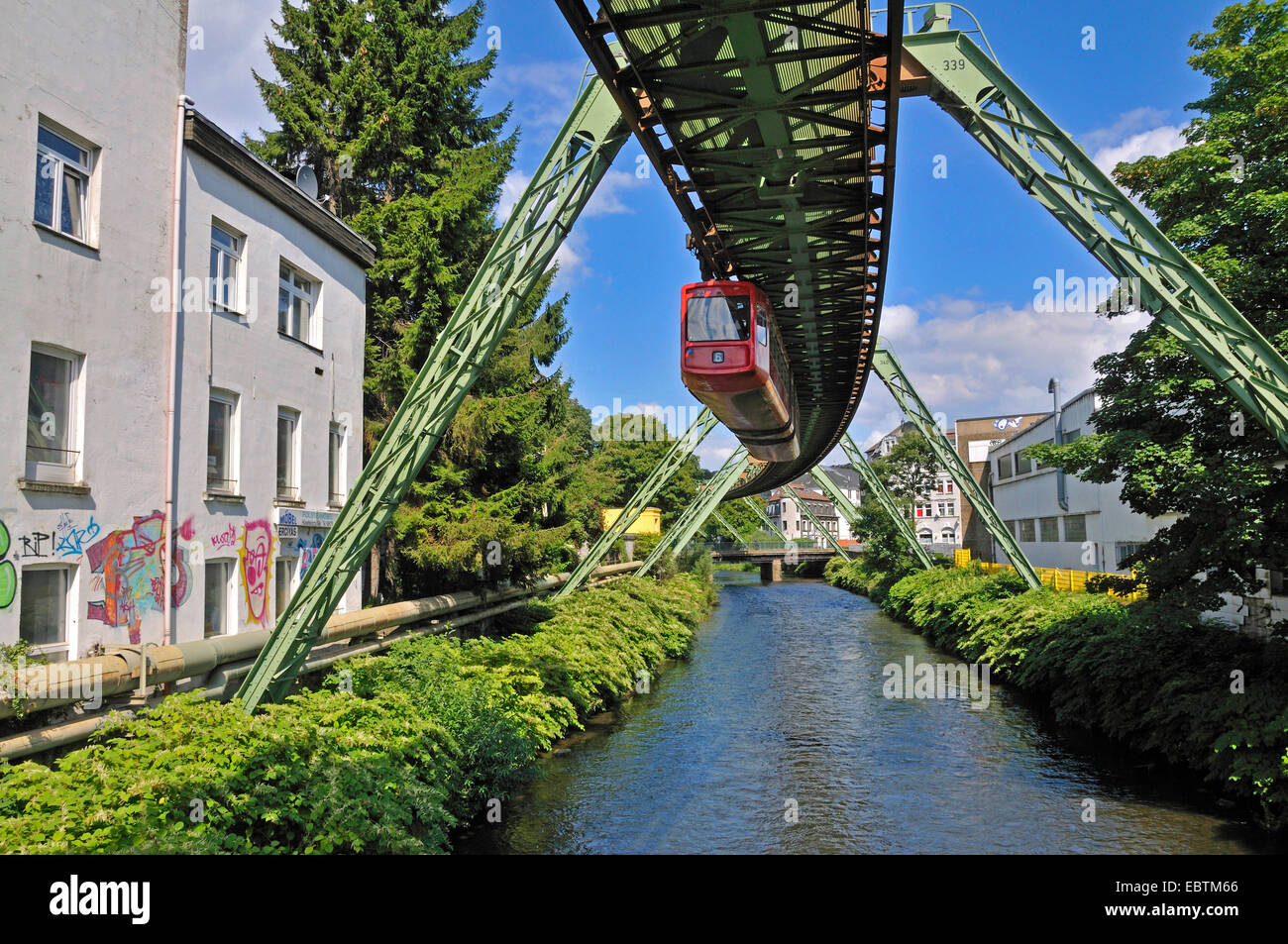 Wuppertaler Schwebebahn, Wuppertal Floating Tram over Wupper river, Germany, North Rhine-Westphalia, Wuppertal Stock Photo