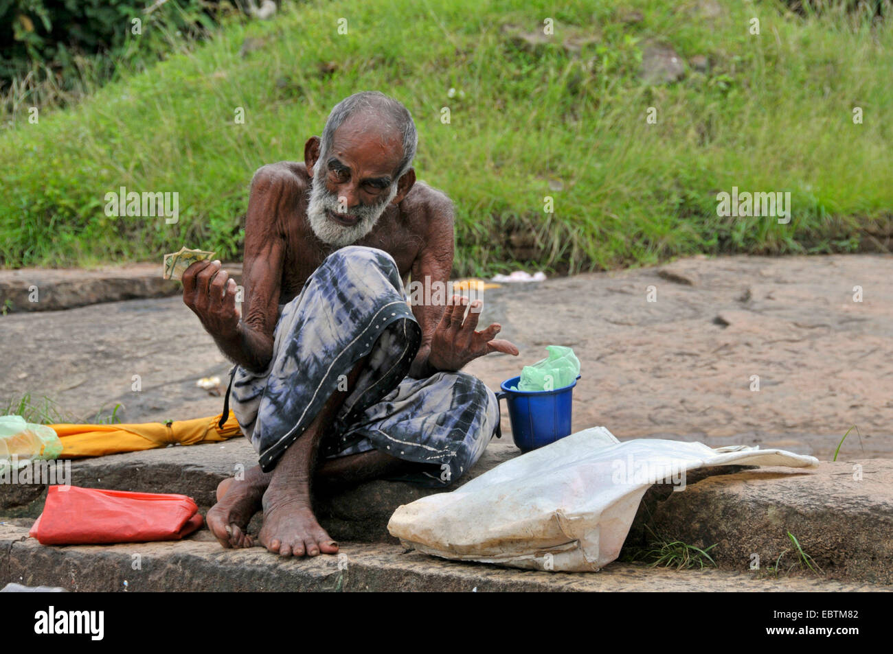 beggar, Sri Lanka, Mihintale Stock Photo