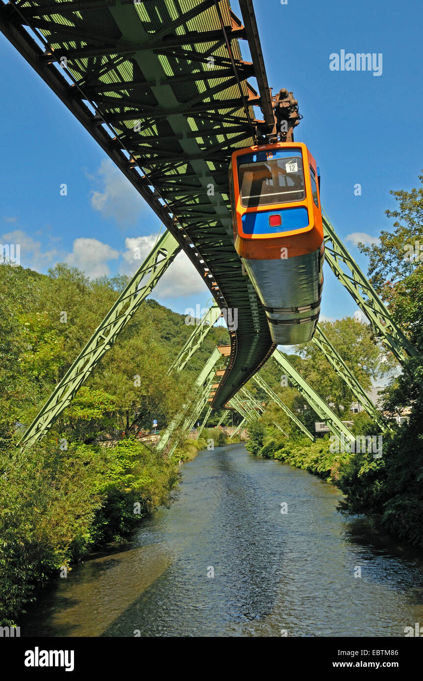 Wuppertaler Schwebebahn, Wuppertal Floating Tram over Wupper river, Germany, North Rhine-Westphalia, Wuppertal Stock Photo
