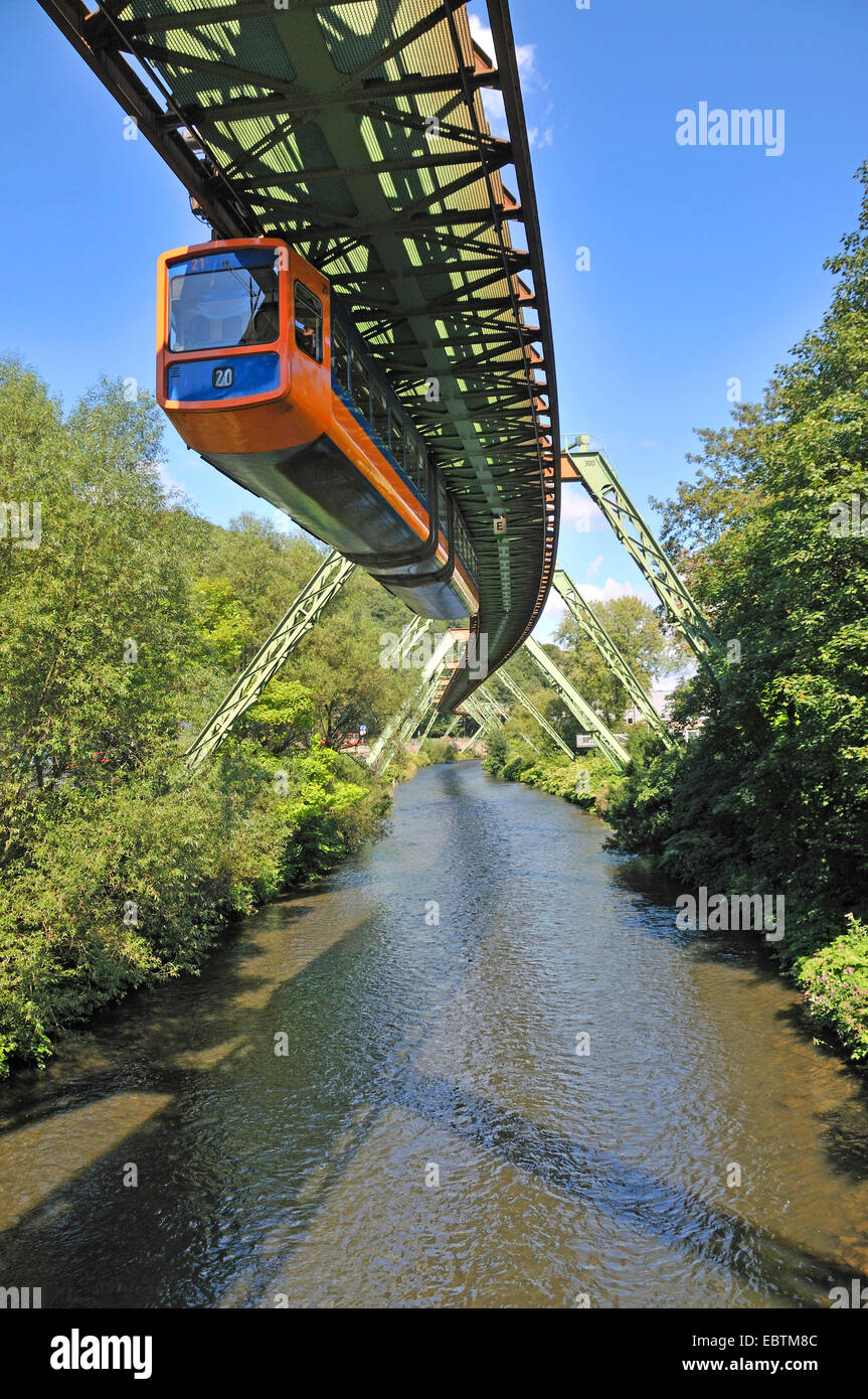 Wuppertaler Schwebebahn, Wuppertal Floating Tram over Wupper river, Germany, North Rhine-Westphalia, Wuppertal Stock Photo