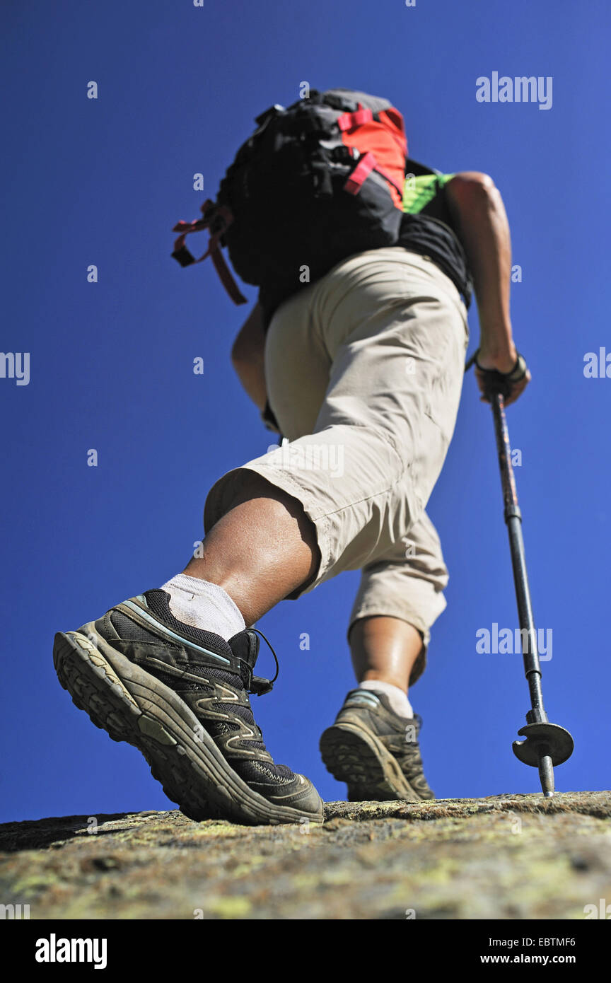 mountain wanderer going to the top of Monte Cinto, France, Corsica Stock Photo