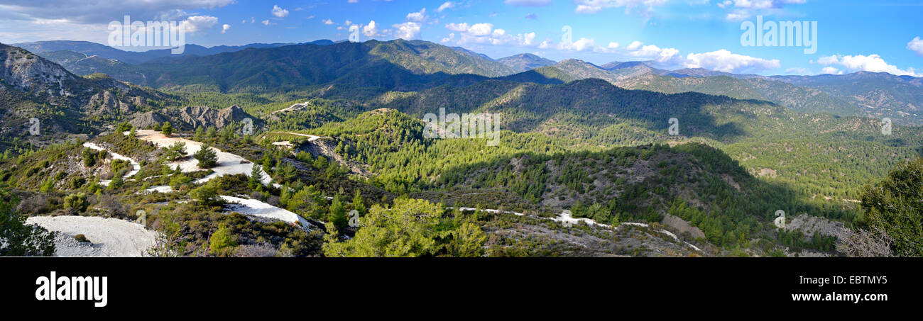 The unusual and impressive panoramic landscape of the Troodos mountains in Cyprus Stock Photo