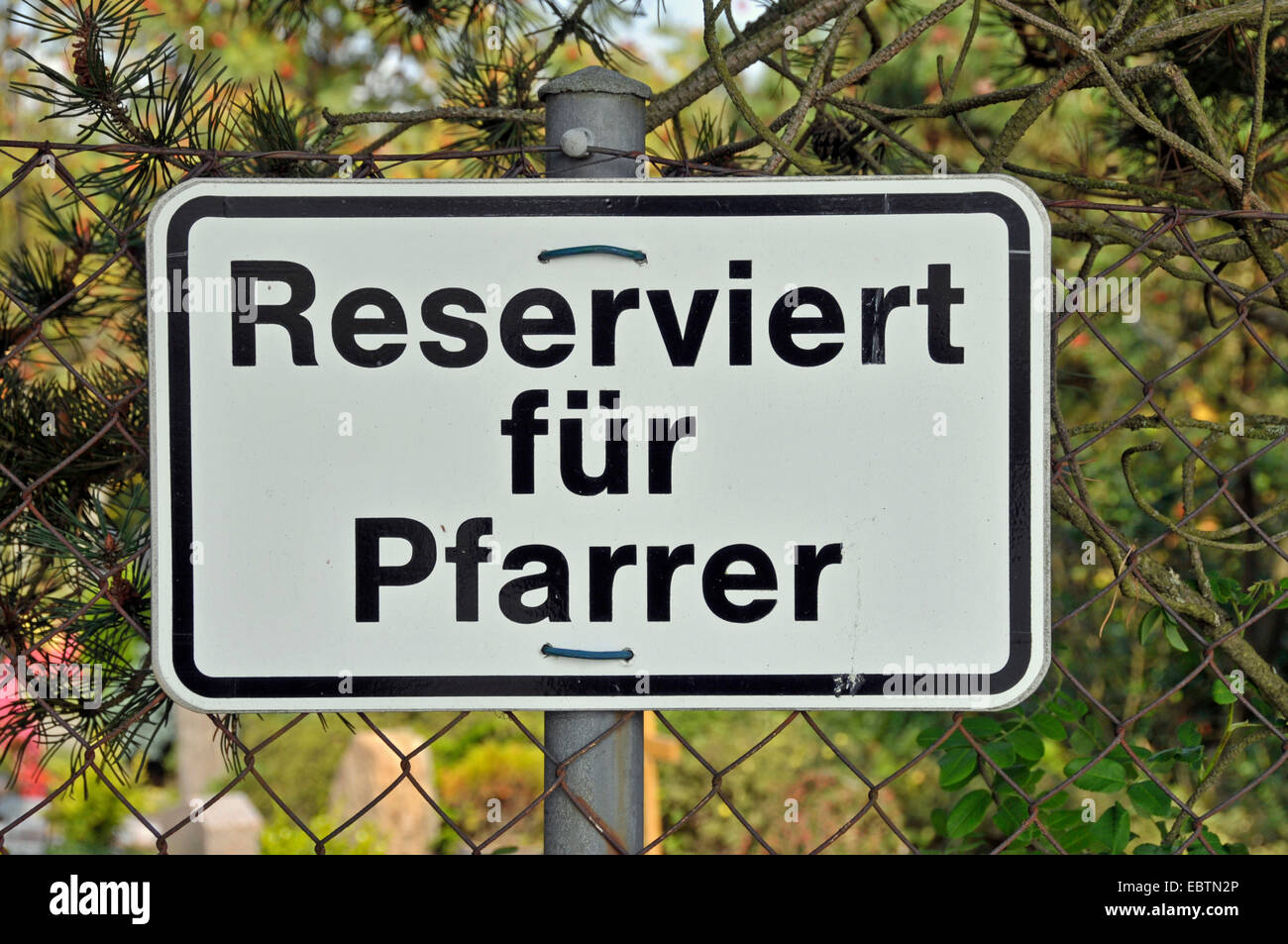 sign, pariking place only for priests, Germany, Baden-Wuerttemberg, Swabian Alb Stock Photo