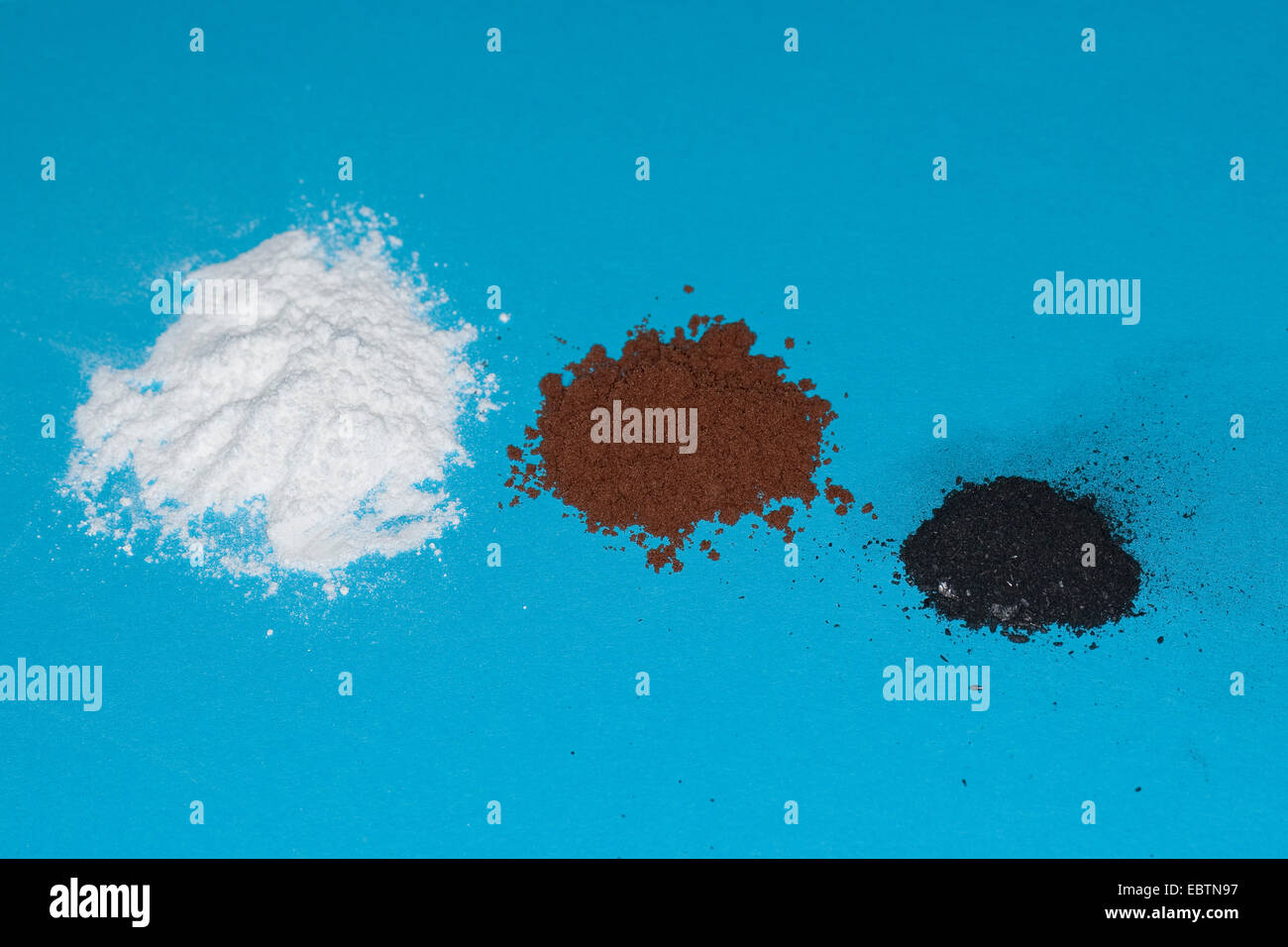 material for taking fingerprints: powder, cacao powder, graphite from a pencil Stock Photo