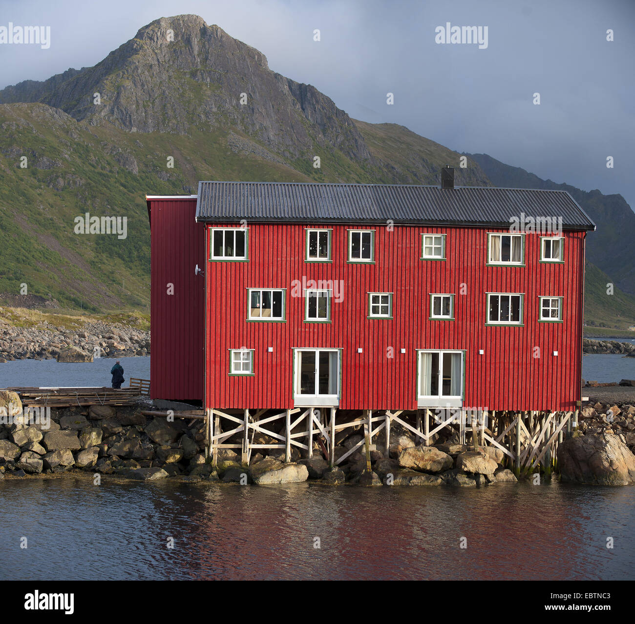 restored building of a traditional fishing village, Norway, Vester�len, Nyksund Stock Photo