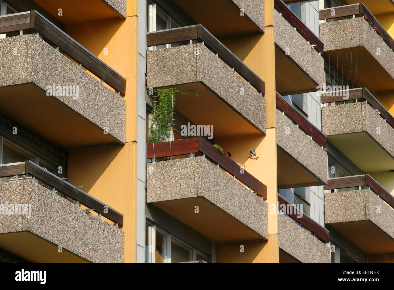 balconies of a tower block , Germany, North Rhine-Westphalia, Ruhr Area, Essen Stock Photo