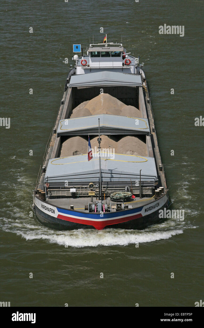 transport ship on Rhine river, Germany, North Rhine-Westphalia Stock Photo