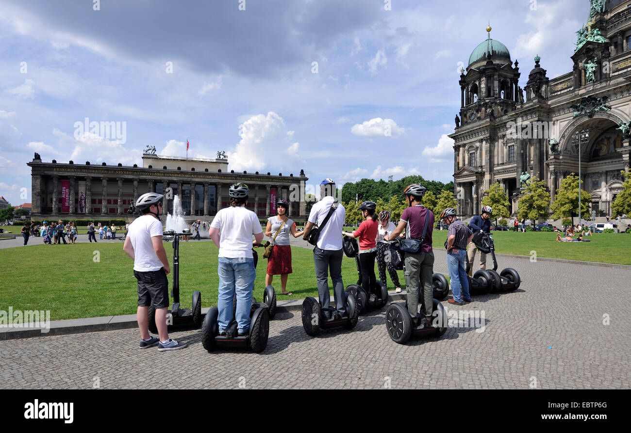 tourist group with Segways in front of Berlin Cathedral and Altes Museum, Germany, Berlin Stock Photo
