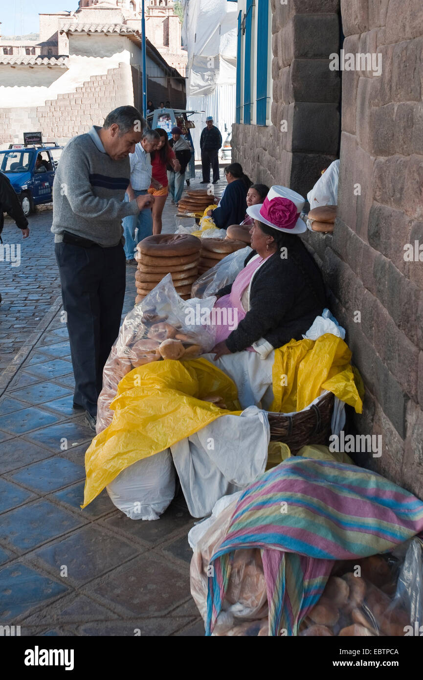 street vendors selling breads, Peru, Cusco Stock Photo