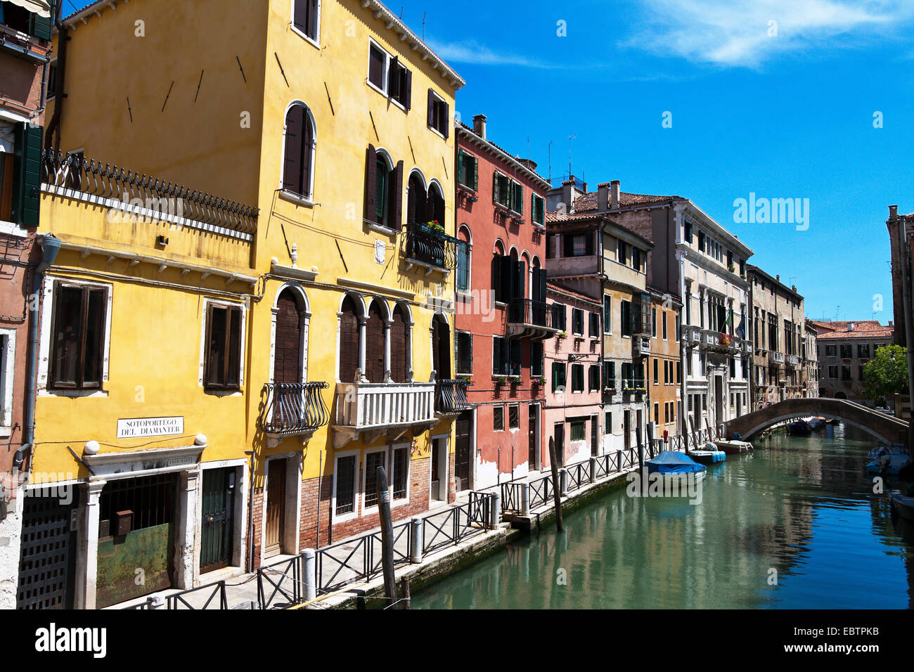 view along the row of houses at a canal, Italy, Venetia, Venice Stock Photo