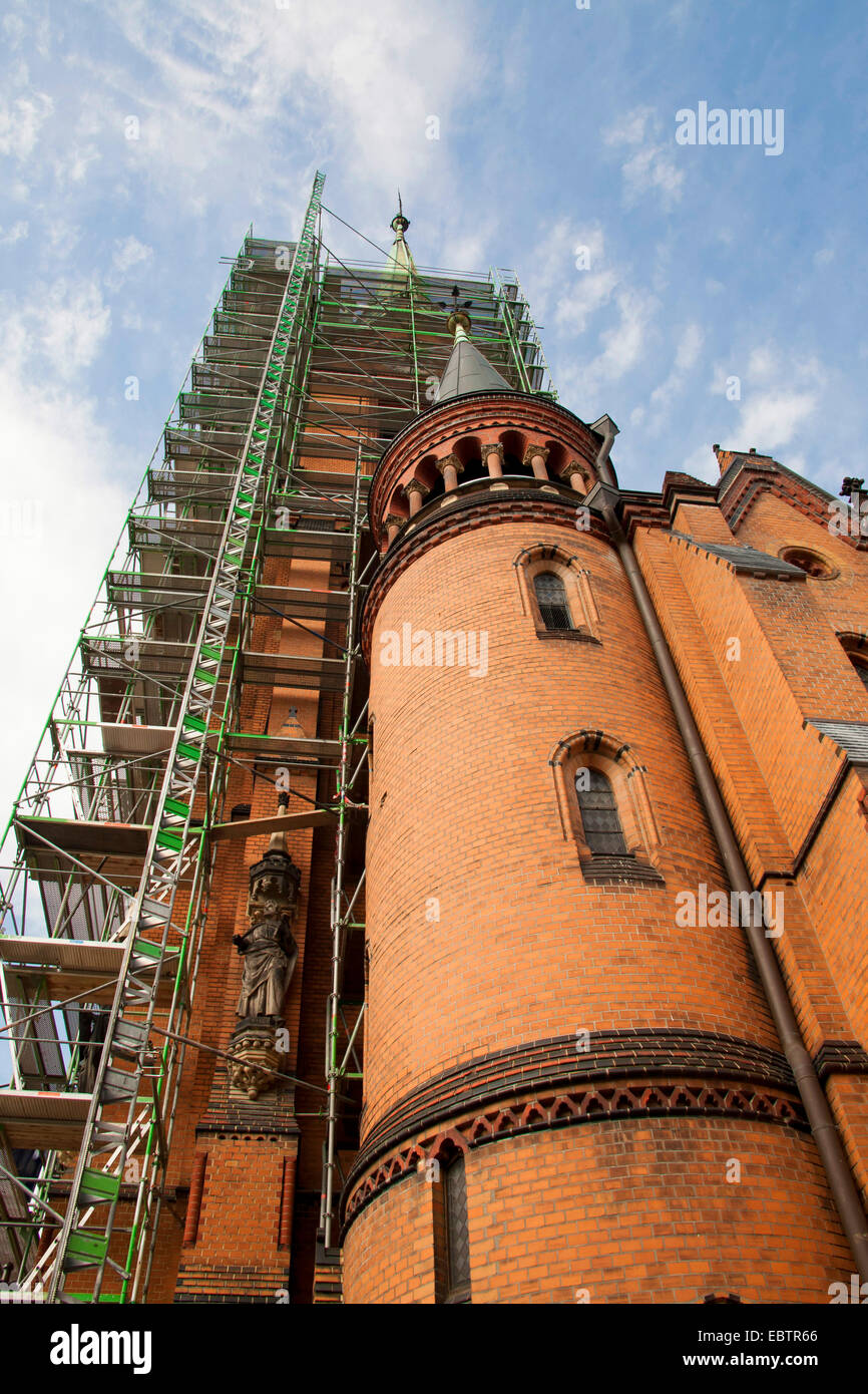 spire with scaffold, Germany, Saxony, Reichenbach Stock Photo