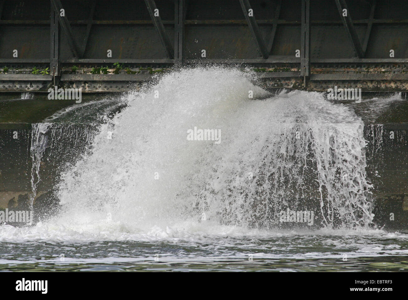 splashing water at the retaining wall from the Baldeney-Lake, Germany, North Rhine-Westphalia, Ruhr Area, Essen Stock Photo